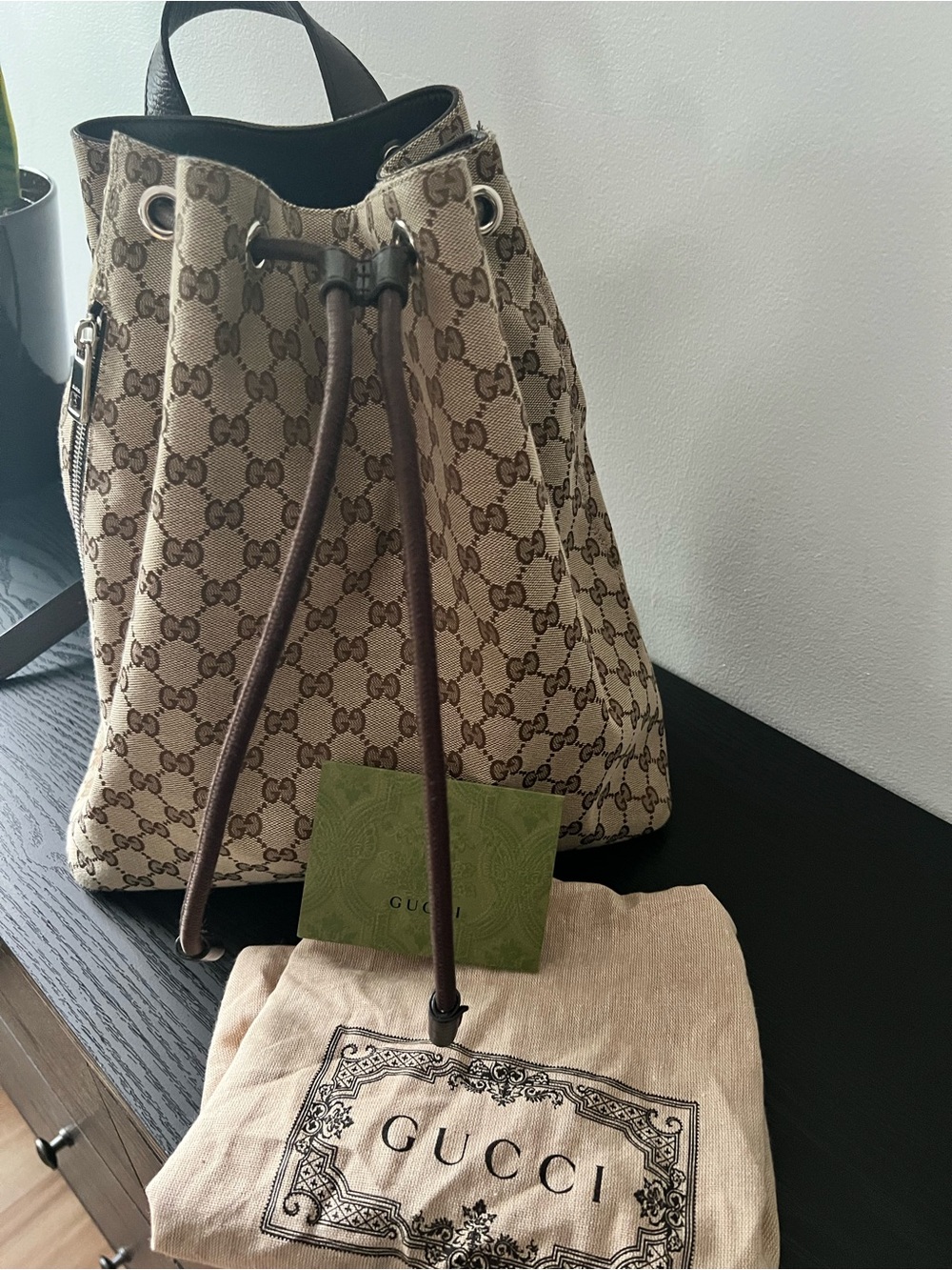 Gucci Brown GG Canvas Drawstring Backpack
